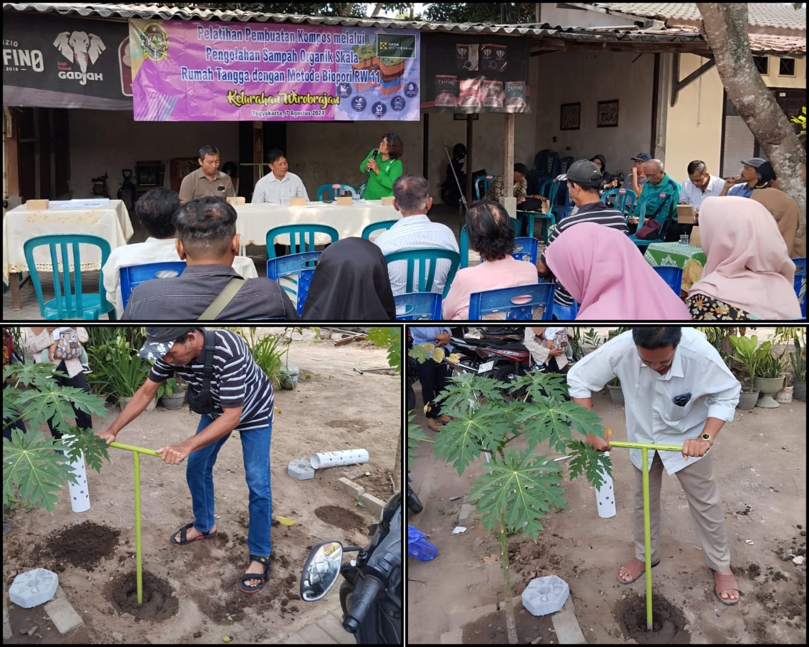 Pelatihan Pembuatan Kompos melalui Pengolahan Sampah Organik Skala Rumah Tangga dengan Metode Biopori di RW.11 Kelurahan Wirobrajan